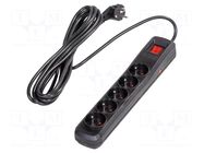 Plug socket strip: protective; Sockets: 5; 250VAC; 10A; black ARCON