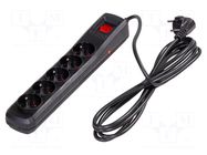 Plug socket strip: protective; Sockets: 5; 250VAC; 10A; black ARCON