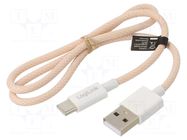 Cable; USB 2.0; USB A plug,USB C plug; 500mm; pink; 480Mbps; 60W LOGILINK