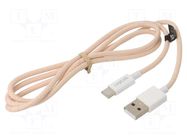 Cable; USB 2.0; USB A plug,USB C plug; 1m; pink; 480Mbps; textile LOGILINK
