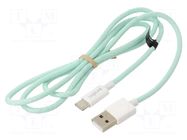 Cable; USB 2.0; USB A plug,USB C plug; 1m; green; 480Mbps; textile LOGILINK