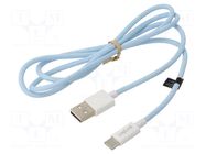 Cable; USB 2.0; USB A plug,USB C plug; 1m; blue; 480Mbps; textile LOGILINK