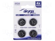 Battery: lithium; CR2032,coin; 3V; 210mAh; non-rechargeable; 4pcs. AKYGA BATTERY