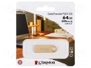 Pendrive; USB 3.2 Gen 1; 64GB; R: 220MB/s; W: 100MB/s; golden; USB A KINGSTON TECHNOLOGY