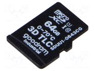 Memory card; industrial; 3D TLC,microSD; UHS I U1; 64GB; 0÷70°C GOODRAM INDUSTRIAL