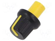 Knob; with pointer; ABS; Øshaft: 6mm; Ø15.8x13.8mm; black; push-in SR PASSIVES