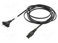 Cable; 2x0.75mm2; IEC C7 female,IS 1293 plug; PVC; 3m; black; 2.5A LIAN DUNG