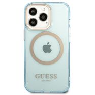 Guess Gold Outline Translucent MagSafe case for iPhone 13 Pro / iPhone 13 - blue, Guess