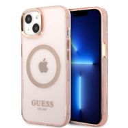 Guess Gold Outline Translucent MagSafe case for iPhone 13 - pink, Guess