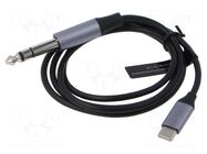 Cable; Jack 6,3mm 3pin plug,USB C plug; nickel plated; 1m; black VENTION