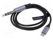 Cable; Jack 6,3mm 3pin plug,USB C plug; nickel plated; 1m; black VENTION