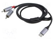 Cable; RCA plug x2,USB C plug; nickel plated; 1m; black; Cu VENTION