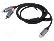 Cable; RCA plug x2,USB C plug; nickel plated; 2m; black; Cu VENTION