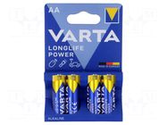 Battery: alkaline; AA; 1.5V; non-rechargeable; 4pcs; HIGH ENERGY VARTA