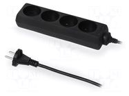Extension lead; 2x1mm2; 5m; Sockets no: 4; PVC; black; Schuko; 10A PLASTROL