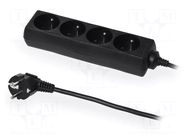 Extension lead; 3x1mm2; 1.5m; Sockets no: 4; PVC; black; Schuko; 10A PLASTROL