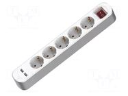 Extension lead; 3x1.5mm2; 3m; Sockets no: 7; PVC; white; Schuko; 16A PLASTROL