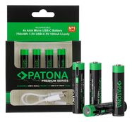 PATONA Premium USB-C 4x AAA Micro rechargeable batteries Lithium 750mWh 1.5V rechargeable with 1 to 2 USB-C charging cable, PATONA