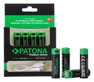 PATONA Premium USB-C 4x AA Mignon rechargeable batteries Lithium 3000mWh 1.5V rechargeable with 1 to 2 USB-C charging cable, PATONA