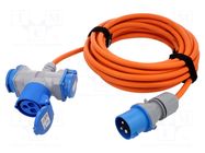 Extension lead; 3G2.5mm2; 10m; rubber; orange; Sockets no: 3; 16A GOOBAY