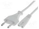 Cable; 2x0.75mm2; CEE 7/16 (C) plug,IEC C7 female; PVC; 5m; white Goobay