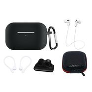 Silicone Case Set for AirPods Pro 2 / AirPods Pro 1 + Case / Ear Hook / Neck Strap / Watch Strap Holder / Carabiner - black, Hurtel