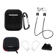 Silicone Case Set for AirPods 2 / AirPods 1 + Case / Ear Hook / Neck Strap / Watch Strap Holder / Carabiner - black, Hurtel