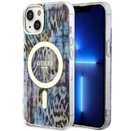 Guess Leopard MagSafe case for iPhone 14 - blue, Guess