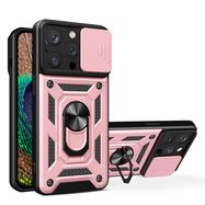Hybrid Armor Camshield case with stand and camera cover for iPhone 15 Pro - pink, Hurtel
