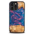 Wood and Resin Case for iPhone 14 Pro Max Bewood Unique Vegas - Pink and Blue, Bewood