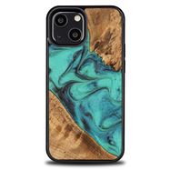 Wood and Resin Case for iPhone 13 Mini Bewood Unique Turquoise - Turquoise Black, Bewood