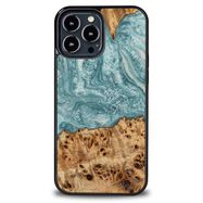 Wood and Resin Case for iPhone 13 Pro Max Bewood Unique Uranus - Blue and White, Bewood