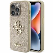 Guess Glitter Script Big 4G iPhone 15 Pro Case - Gold, Guess