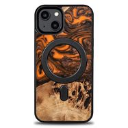 Wood and resin case for iPhone 15 MagSafe Bewood Unique Orange - orange and black, Bewood