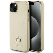 Guess Leather 4G Metal Logo Strass case for iPhone 15 - gold, Guess