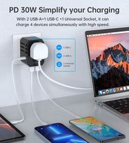 Choetech PD6041 USB-C USB-A PD 30W Travel Charger with 4 Plugs USA EU UK AU - Black, Choetech