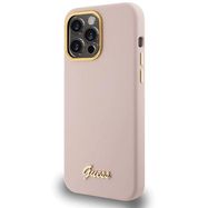 Guess Silicone Script Metal Logo & Frame case for iPhone 15 Pro - pink, Guess