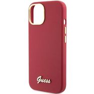 Guess Silicone Script Metal Logo &amp; Frame case for iPhone 15 - red, Guess