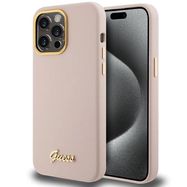 Guess Silicone Script Metal Logo &amp; Frame case for iPhone 15 Pro Max - pink, Guess