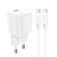 Acefast A77 Mini PD 30W GaN wall charger + USB-C cable - white, Acefast