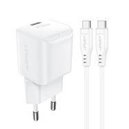 Acefast A77 Mini PD 30W GaN wall charger + USB-C cable - white, Acefast