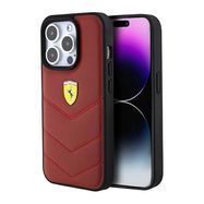 Ferrari Leather Stitched Lines case for iPhone 15 Pro - red, Ferrari