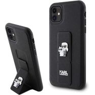 Karl Lagerfeld Gripstand Saffiano Karl&amp;Choupette Pins case for iPhone 11 / Xr - black, Karl Lagerfeld