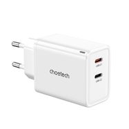 Choetech PD6013 2x USB-C PD 65W GaN wall charger - white, Choetech