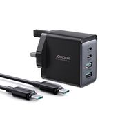 Joyroom TCG02 PD USB-C USB-A 67W GaN wall charger (UK) + USB-C cable - black, Joyroom