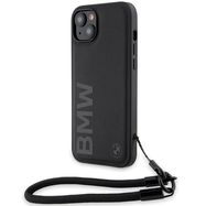 BMW Signature Leather Wordmark Cord case for iPhone 15 Plus / 14 Plus - black, BMW