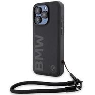 BMW Signature Leather Wordmark Cord case for iPhone 15 Pro Max - black, BMW