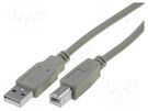 Cable; USB 2.0; USB A plug,USB B plug; nickel plated; 1.5m; grey VCOM