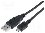Cable; USB 2.0; USB A plug,USB B micro plug; 0.8m; black; PVC VCOM