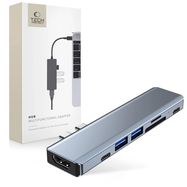 HUB Tech-Protect V5 7in1 2x USB-C - USB-A 3.0 / USB-A 2.0 / 2x USB-C / HDMI / micro SD / TF / SD card reader - gray, Tech-Protect